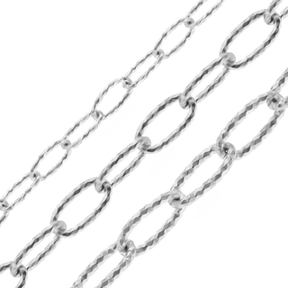 Bulk / Spooled Elongated Textured Cable Chain in Sterling Silver (2.70 mm - 4.40 mm)