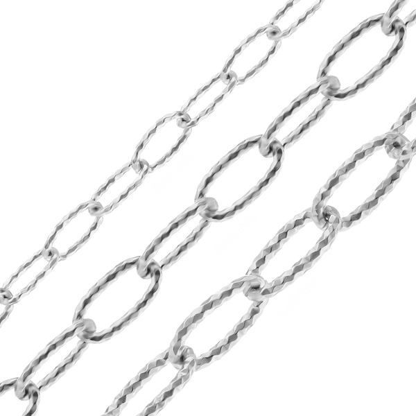 Bulk / Spooled Elongated Textured Cable Chain in Sterling Silver (2.70 mm - 4.40 mm)