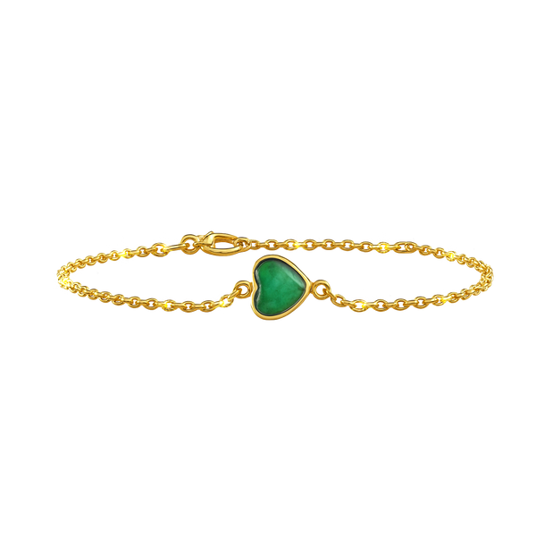Diamond or Gemstone Heart Bezel Charm in 14K Yellow Diamond Cut Cable Bracelet