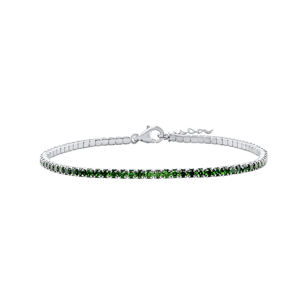 Tennis Bracelet with Emerald Colored CZ in Sterling Silver (2 mm - 4 mm)
