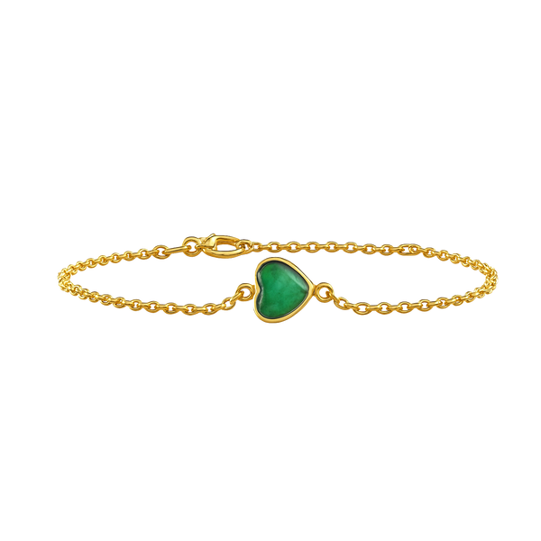 Diamond or Gemstone Heart Bezel Charm in 14K Yellow Round Cable Bracelet