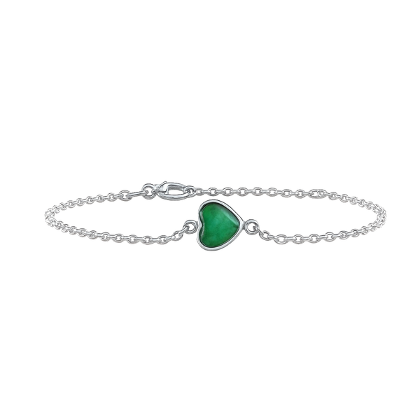 Diamond or Gemstone Heart Bezel Charm in 14K White Round Cable Bracelet