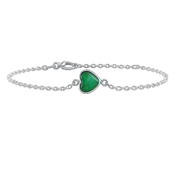 Diamond or Gemstone Heart Bezel Charm in 14K White Round Cable Bracelet