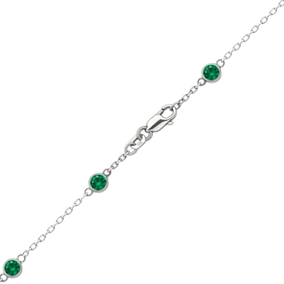 Finished Diamond by the Yard Cable Chain Bracelet in 14K White Gold with Emerald Stones