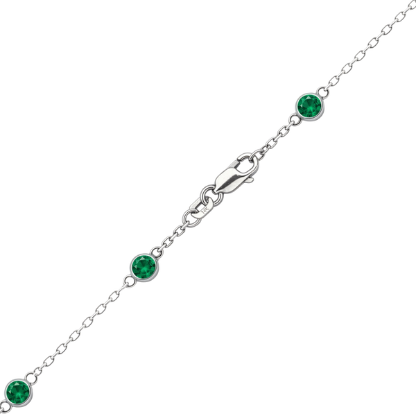 Finished Diamond by the Yard Cable Chain Bracelet in 14K White Gold with Emerald Stones