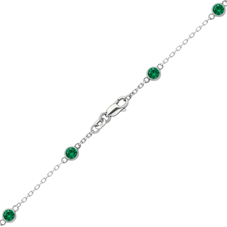 Finished Diamond by the Yard Cable Chain Bracelet in 14K White Gold with Emerald Stones