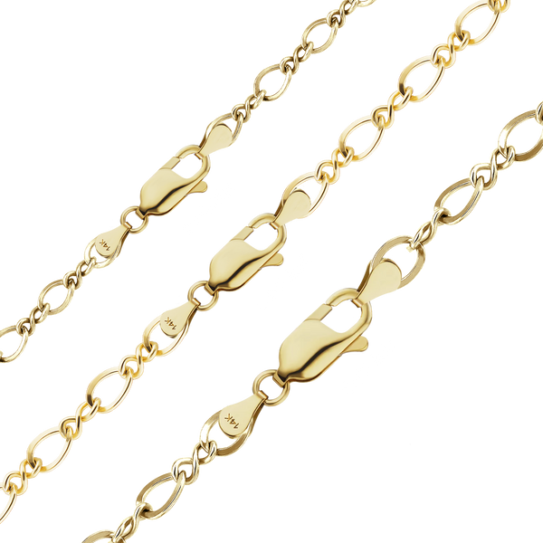 Finished Figure Eight Anklet in 14K Yellow Gold (2.30 mm - 3.70 mm)