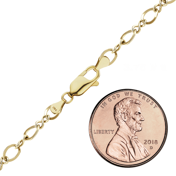 Finished Figure Eight Anklet in 14K Yellow Gold (2.30 mm - 3.70 mm)