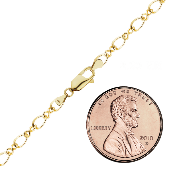 Finished Figure Eight Anklet in 14K Yellow Gold (2.30 mm - 3.70 mm)