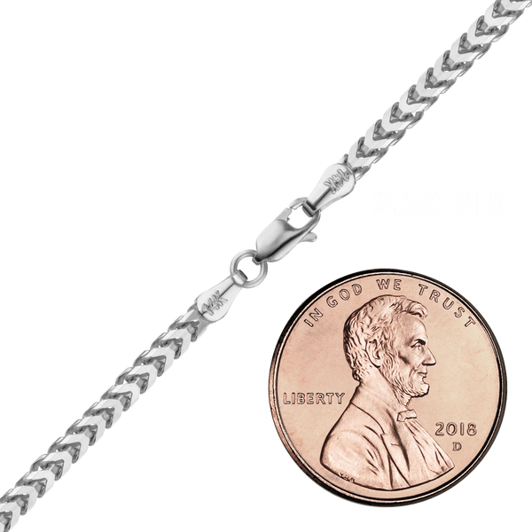 Finished Franco Foxtail Anklet in 14K White Gold (1.50 mm - 2.50 mm)