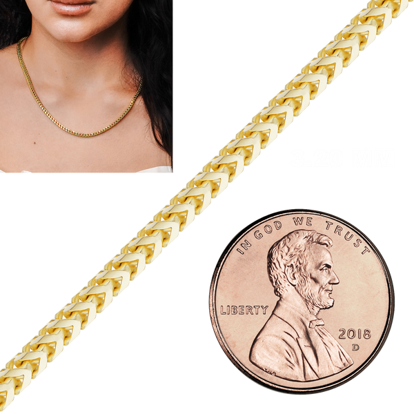 Bulk / Spooled Franco Foxtail Chain in 14K Yellow Gold (1.25 mm - 3.60 mm)