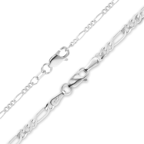 Finished Classic Figaro Anklet in 14K White Gold (1.50 mm - 2.25 mm)