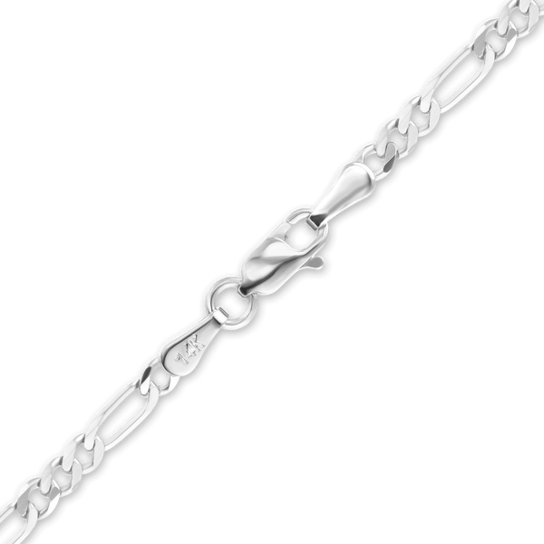 Finished Classic Figaro Bracelet in 14K White Gold (1.50 mm - 2.25 mm)