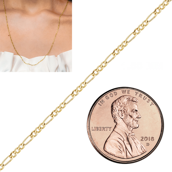 Bulk / Spooled Classic Figaro Chain in 10K Yellow Gold (1.50 mm - 3.00 mm)