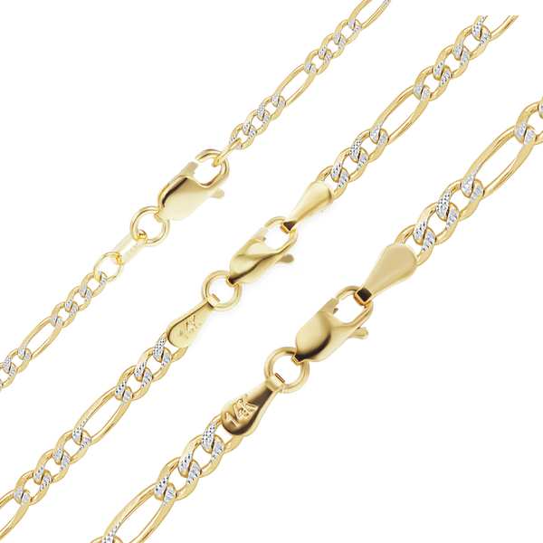 Finished Classic Figaro Anklet in 14K Two Tone Gold (1.80 mm - 3.00 mm)