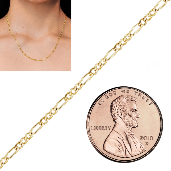 Bulk / Spooled Classic Figaro Chain in 14K Yellow Gold (1.50 mm - 11.50 mm)