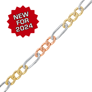 Bulk / Spooled Classic Figaro Chain in 14K Tri-Color Gold (2.25 mm)