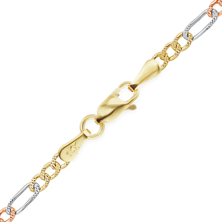 Finished Classic Figaro Anklet in 14K Tri-Color Gold (2.25 mm)