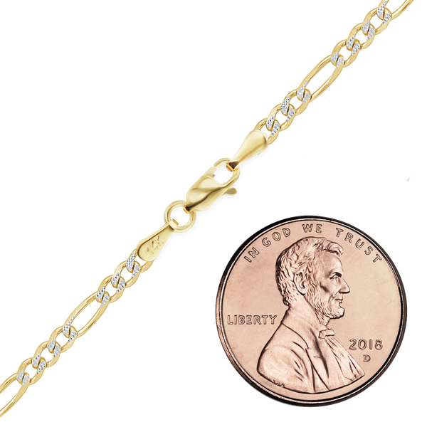 Finished Classic Figaro Bracelet in 14K Two Tone Gold (1.80 mm - 3.00 mm)
