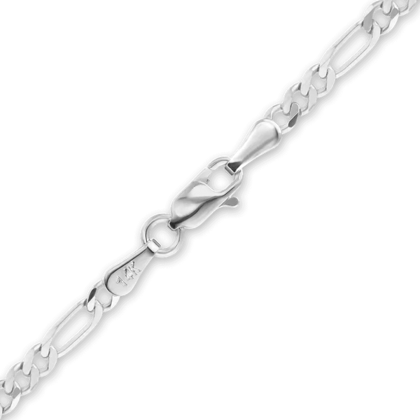 Finished Classic Figaro Anklet in 14K White Gold (1.50 mm - 2.25 mm)