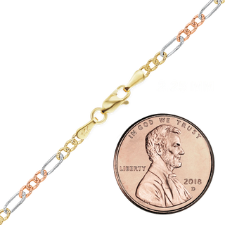 Finished Classic Figaro Bracelet in 14K Tri-Color Gold (2.25 mm)