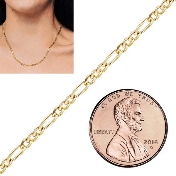 Cape Precious 10k Yellow Gold Figaro Chain Necklace – 4mm & 2.25mm – 30" Italy Made – Lobster Clasp