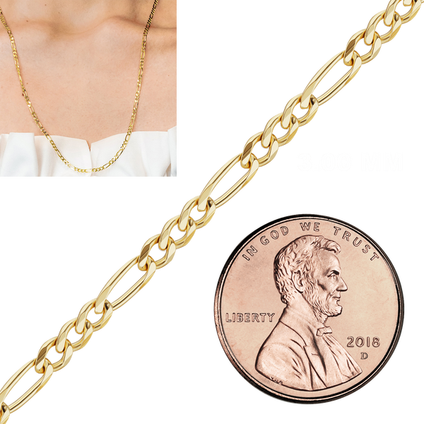 Bulk / Spooled Classic Figaro Chain in 14K & 18K Yellow Gold (1.50 mm - 11.50 mm)