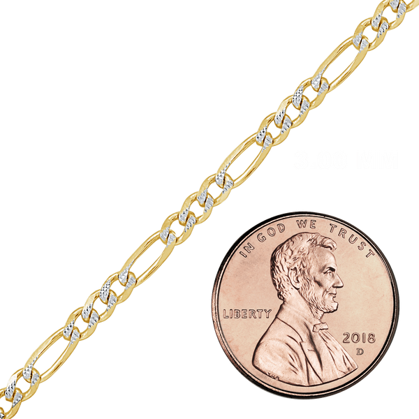 Bulk / Spooled Classic Figaro Chain in 14K Two Tone Gold (1.80 mm - 3.00 mm)