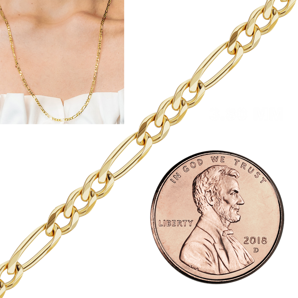 Bulk / Spooled Classic Figaro Chain in 14K & 18K Yellow Gold (1.50 mm - 11.50 mm)