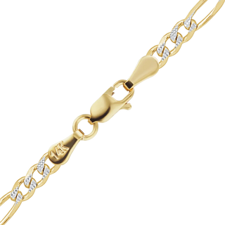 Finished Classic Figaro Anklet in 14K Two Tone Gold (1.80 mm - 3.00 mm)