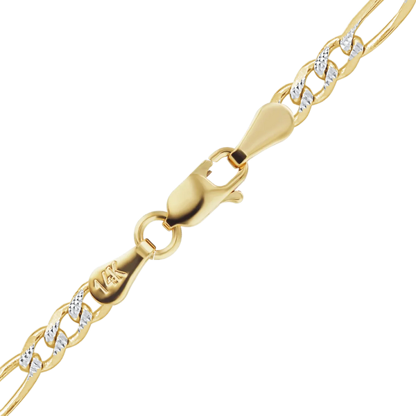 Finished Classic Figaro Necklace in 14K Two Tone Gold (1.80 mm - 3.00 mm)