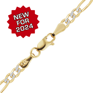 Finished Classic Figaro Necklace in 14K Two Tone Gold (1.80 mm - 3.00 mm)