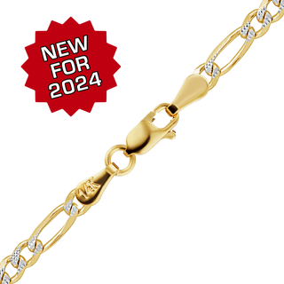 Finished Classic Figaro Necklace in 14K Two Tone Gold (1.80 mm - 3.00 mm)
