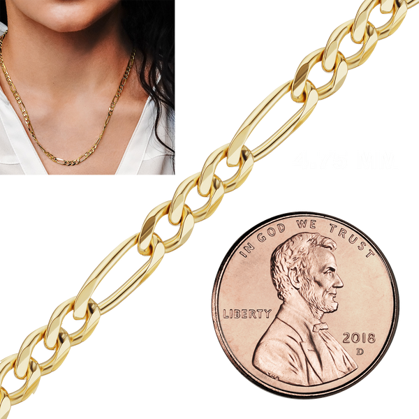 Bulk / Spooled Classic Figaro Chain in 14K & 18K Yellow Gold (1.50 mm - 11.50 mm)