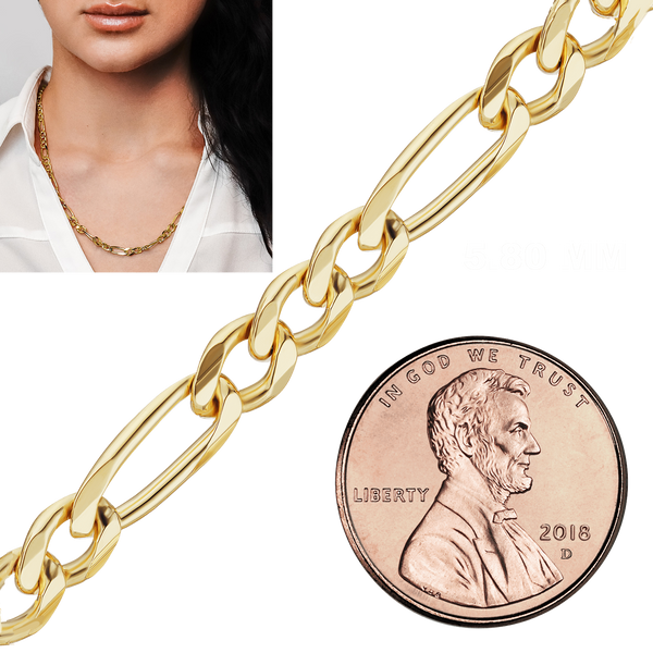 Bulk / Spooled Classic Figaro Chain in 14K Yellow Gold (1.50 mm - 11.50 mm)