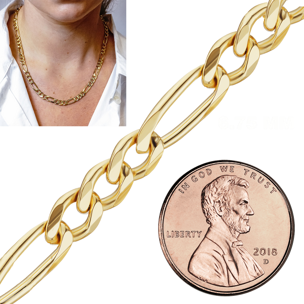 Bulk / Spooled Classic Figaro Chain in 14K & 18K Yellow Gold (1.50 mm - 11.50 mm)