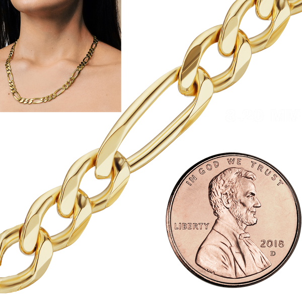 Bulk / Spooled Classic Figaro Chain in 14K & 18K Yellow Gold (1.50 mm - 11.50 mm)