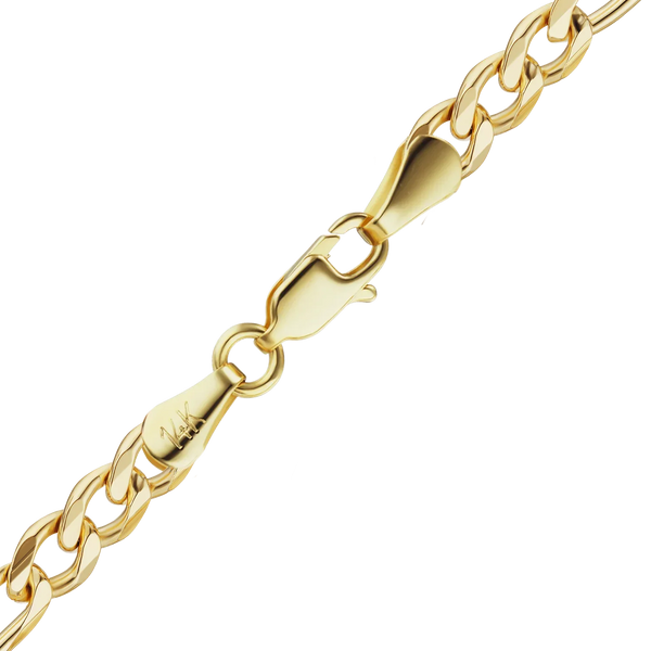 Finished Classic Figaro Semi-Solid Bracelet in 14K Yellow Gold (1.80 mm - 6.60 mm)