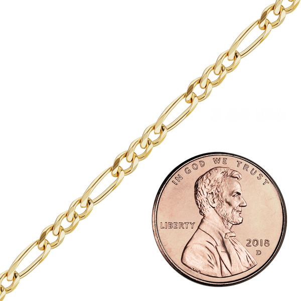 Bulk / Spooled Classic Figaro Hollow Chain in 14K Yellow Gold (1.80 mm - 6.60 mm)