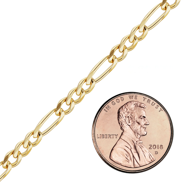 Bulk / Spooled Classic Figaro Hollow Chain in 14K Yellow Gold (1.80 mm - 6.60 mm)