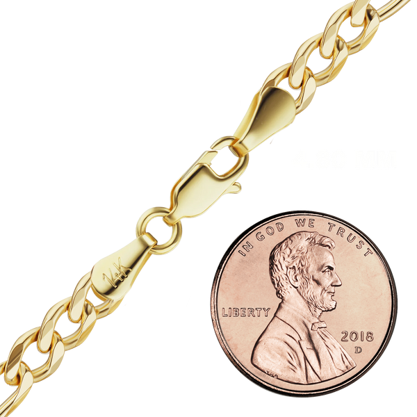 Finished Classic Figaro Hollow Necklace in 14K Yellow Gold (1.80 mm - 6.60 mm)