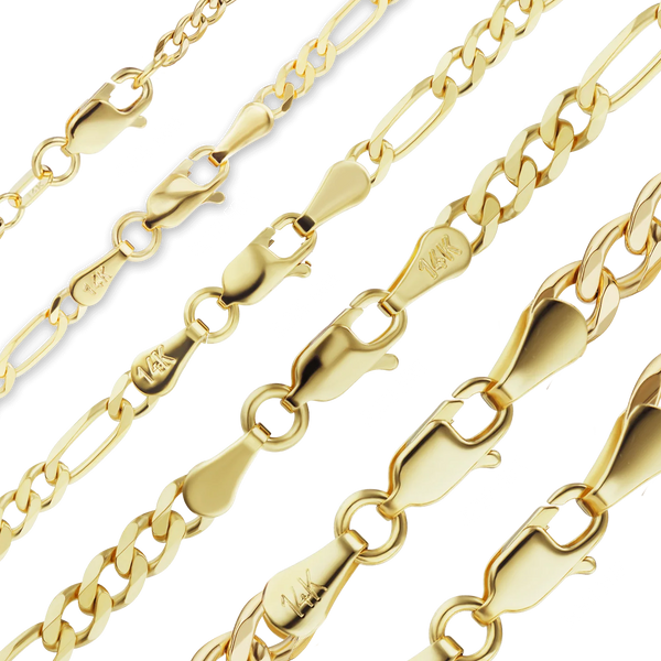 Finished Classic Figaro Semi-Solid Bracelet in 14K Yellow Gold (1.80 mm - 6.60 mm)