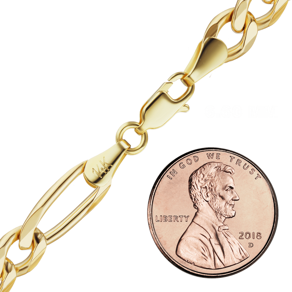 Finished Classic Figaro Hollow Necklace in 14K Yellow Gold (1.80 mm - 6.60 mm)