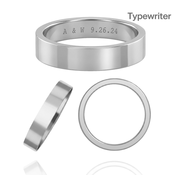 14K White Gold Flat Wedding Bands with Optional Engraving  (4.0 mm)