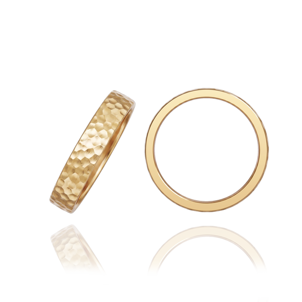 14K Yellow Gold Hammered Flat Wedding Bands (2.0 mm - 6.0 mm)