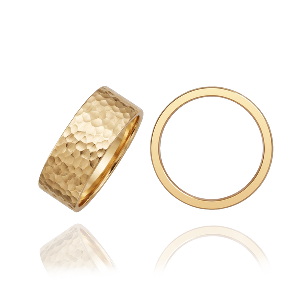 14K Yellow Gold Hammered Flat Wedding Bands (2.0 mm - 6.0 mm)