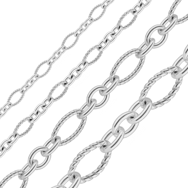 Bulk / Spooled Figaro Baroque Twist Cable Chain in Sterling Silver (3.00 mm - 7.40 mm)