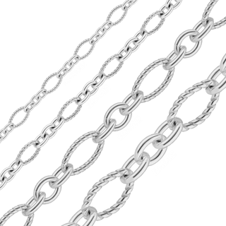 Bulk / Spooled Figaro Baroque Twist Cable Chain in Sterling Silver (3.00 mm - 7.40 mm)