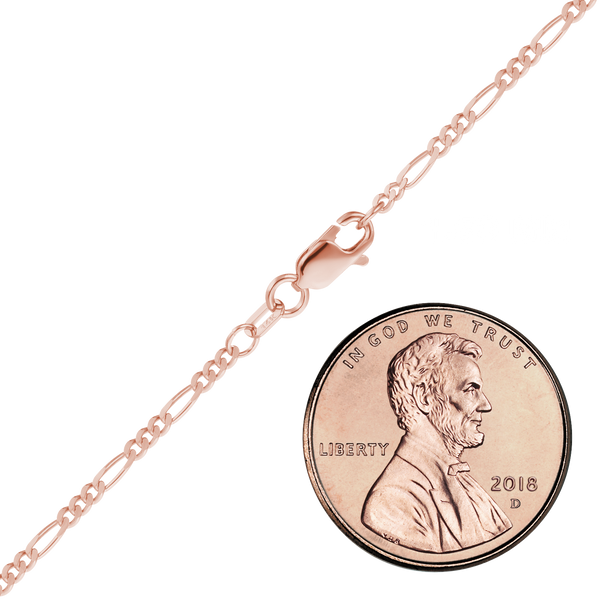 Finished Classic Figaro Necklace in 14K Pink Gold (1.50 mm - 1.80 mm)