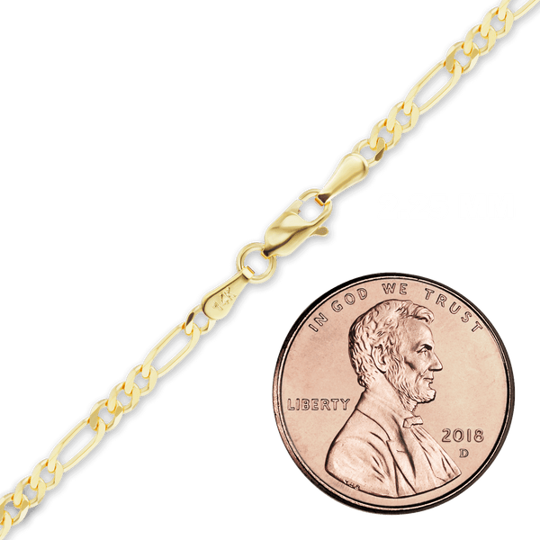 Finished Classic Figaro Semi-Solid Anklet in 14K Yellow Gold (1.80 mm - 6.60 mm)